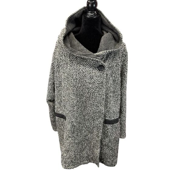 Free People Satellite Image Swing Coat Tweed Hooded Black White Women Medium - Picture 9 of 12